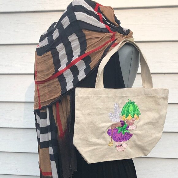 Adorable Fairy Girl Embroidered On A Natural Open Top Canvas Tote with 3 Pockets - Picture 1 of 12